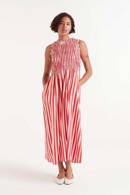 VESTIDO LARGO RAYAS ROJAS