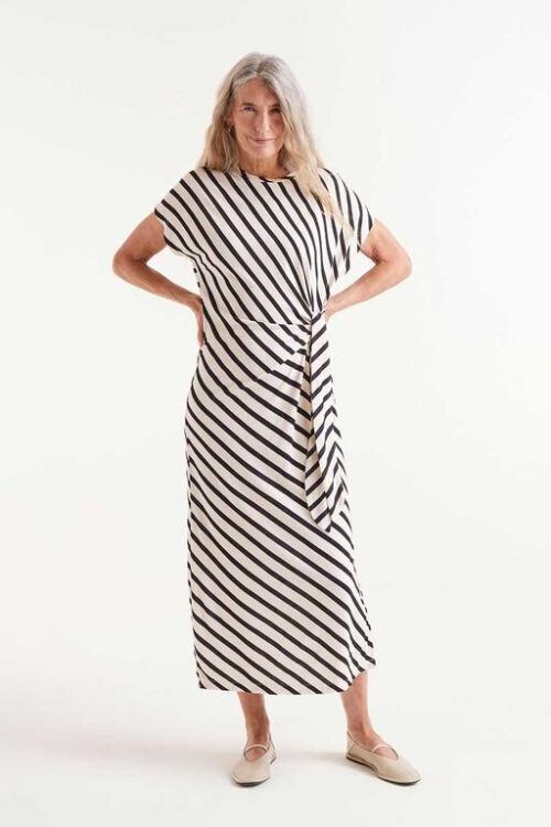 VESTIDO MIDI ESTAMPADO RAYAS PIANO