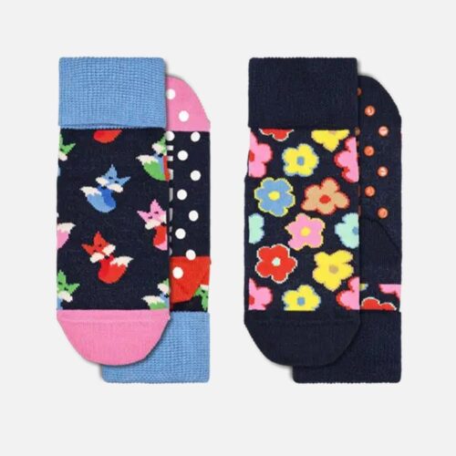 KIDS ANTISLIP 2-PACK FOX & FLOWER SOCKS