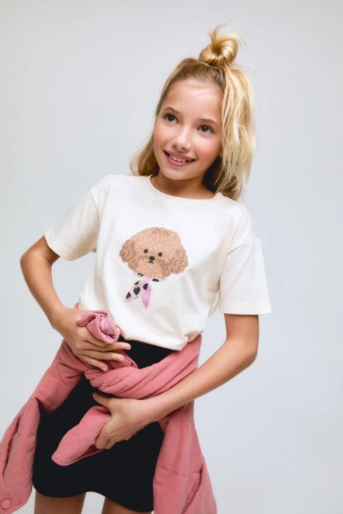 T-SHIRT BAMBINA CON STAMPA CANE