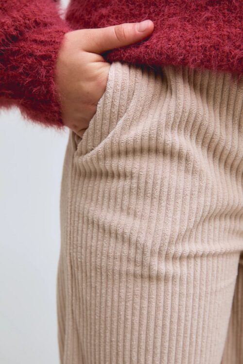 PANTALONE LARGO DA BAMBINA IN VELLUTO A COSTE BIANCO