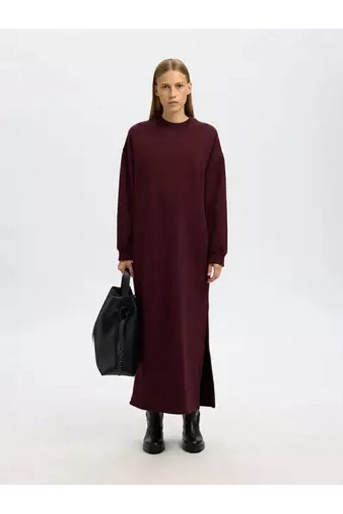 VESTITO LUNGO IN FELPA INVERNALE SPACCO LATERALE